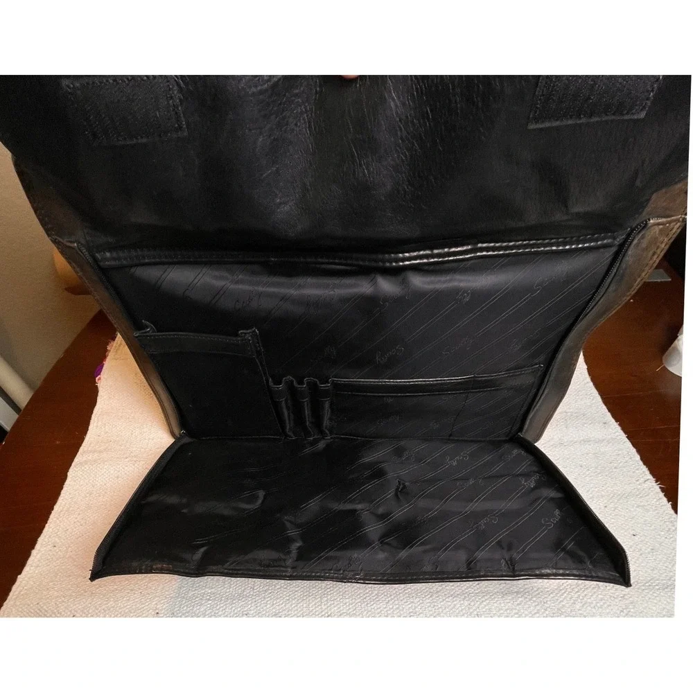 Scully Genuine Leather Brown Black Briefcase Work Bag Distressed Patina